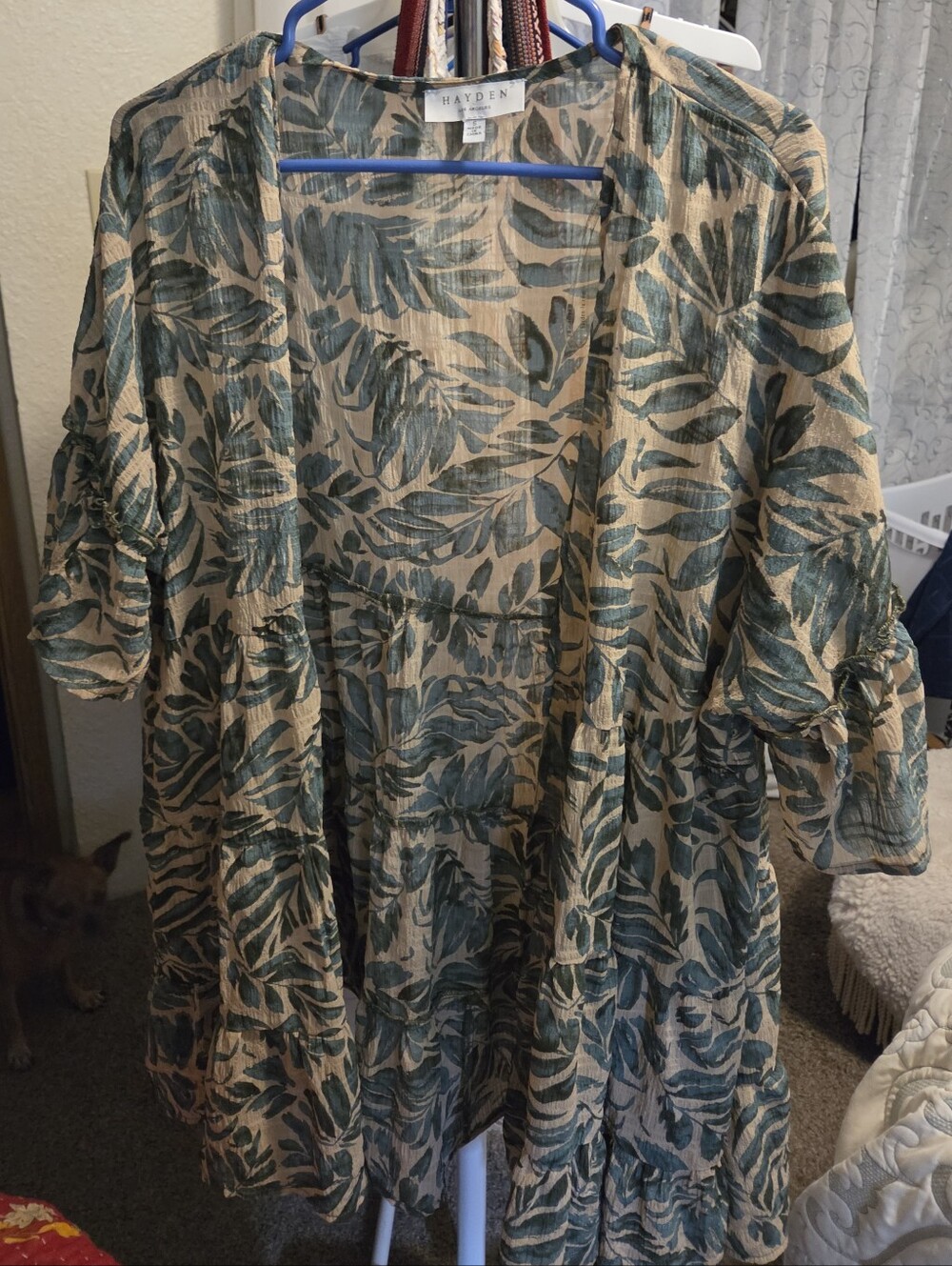 Hayden Teal Leaf-Print Tiered Kimono.